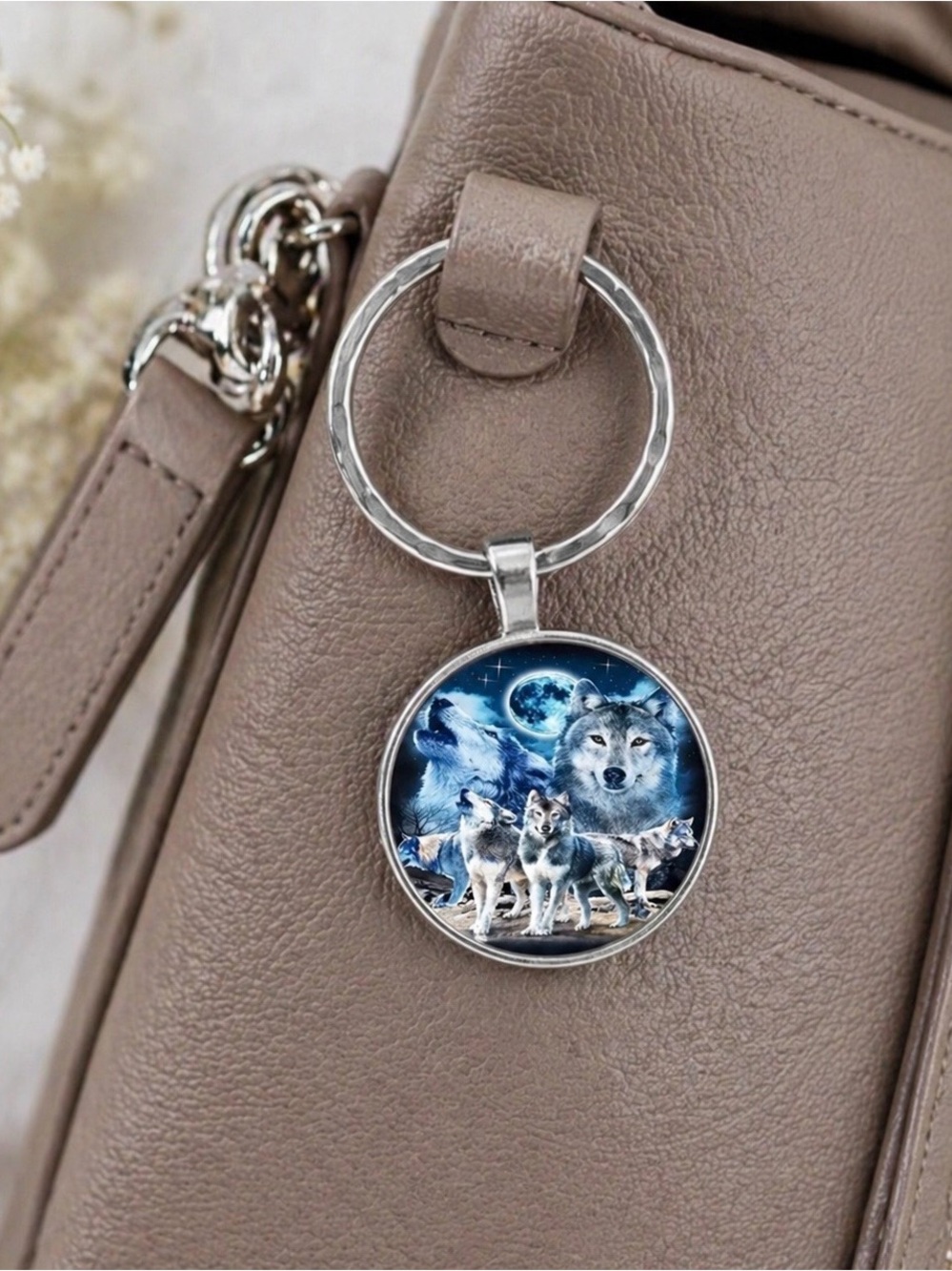 Wolves in Night Sky Keychain/Bag Charm New in Packaging